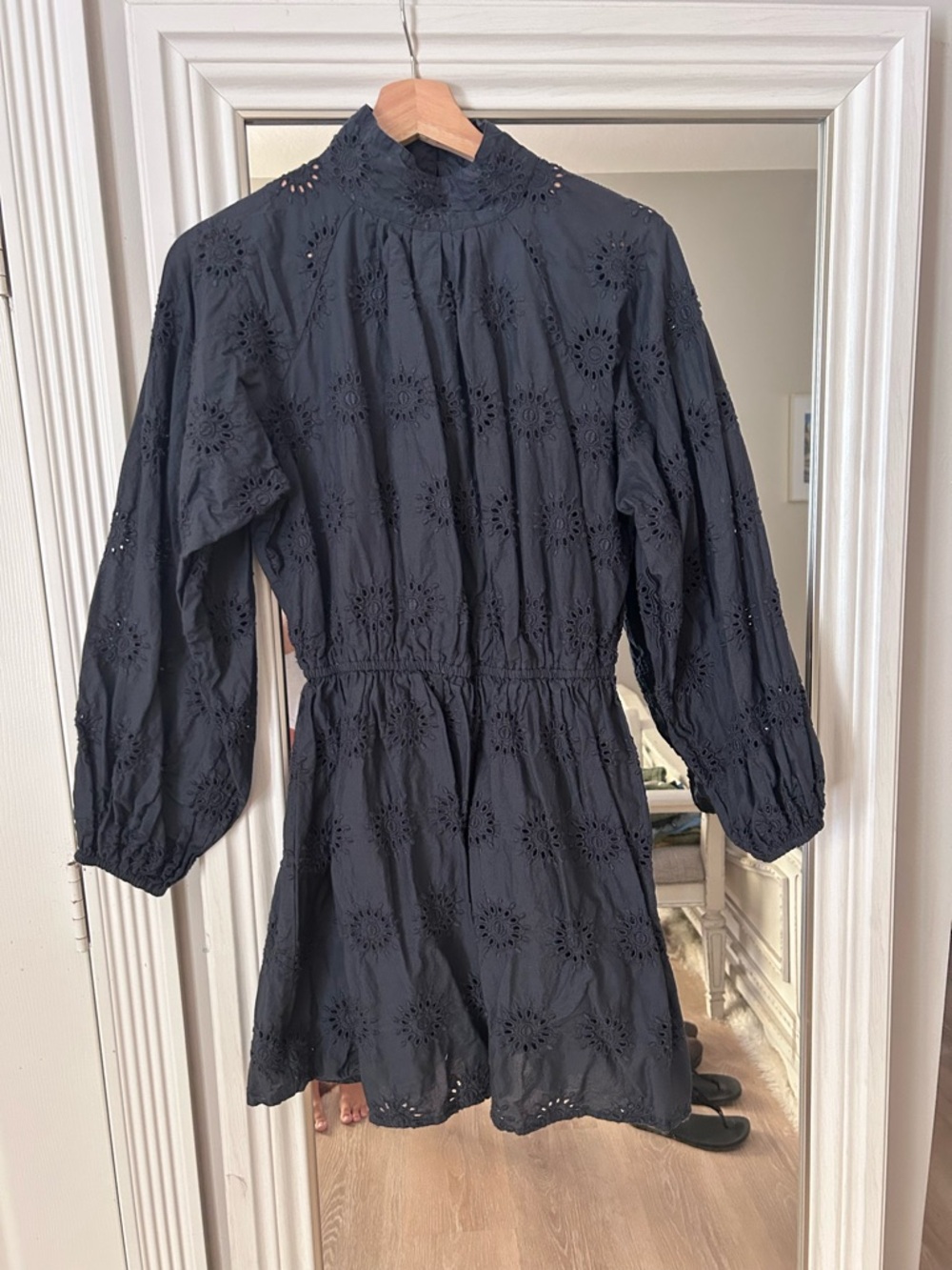 Mango Black Eyelet Mini Dress - size L
